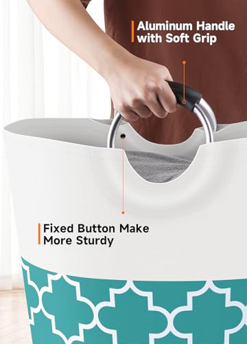 Large Laundry Basket, 75L Tall Collapsible Hamper with Handles, Green - color: Green, size: 75l