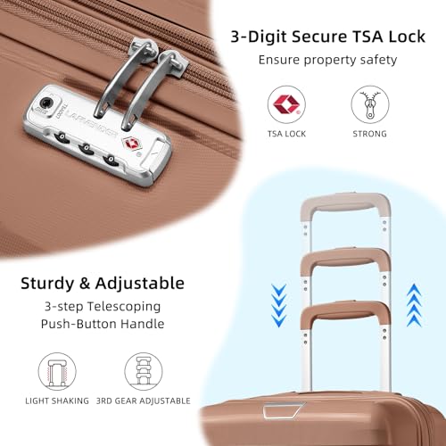 LARVENDER Carry On Luggage 22x14x9 Airline Approved, Suitcases with Wheels - color: Mocha-20inch
