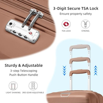 LARVENDER Carry On Luggage 22x14x9 Airline Approved, Suitcases with Wheels - color: Mocha-20inch