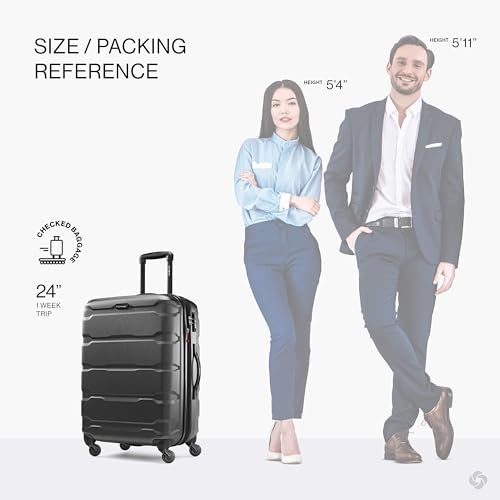 Samsonite Omni PC Hardside Expandable Luggage with Spinner Wheels, Black, Checked-Medium 24-Inch - color: Black, size: Checked-Medium 24-Inch