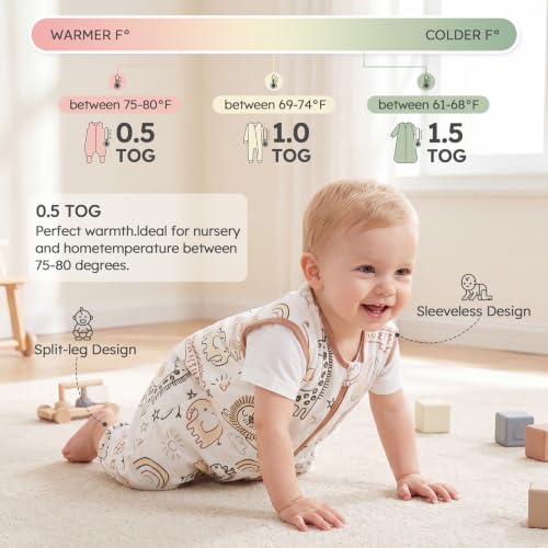 Yoofoss Toddler Sleep Sack with Feet 24-36 Months 100% Organic Cotton - color: Brown Animals, size: 24-36M