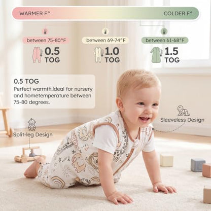 Yoofoss Toddler Sleep Sack with Feet 24-36 Months 100% Organic Cotton - color: Brown Animals, size: 24-36M
