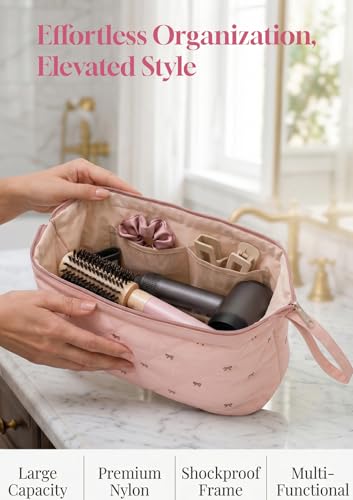 TeeYee Hair Tools Travel Bag for Dyson Airwrap Quilted Toiletry Bag - color: Pinkbow