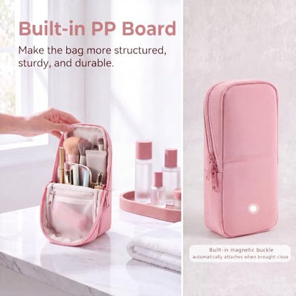 RSRSLEII Small Standing Makeup Bag, Wipe-Clean Brush Holder (03Pink) - color: 03Pink
