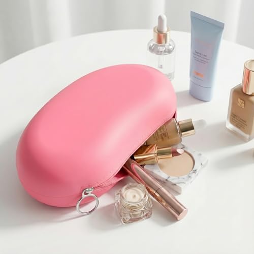 Silicone Makeup Bag for Travel, Zipper Makeup Tools Bag, Large Makeup Brush Holder, Waterpoof Toiletry Bag, Large Capacity Cosmetic Bags, Gifts for Girls Girlfriend Wife Birthday Gift (Rose pink)