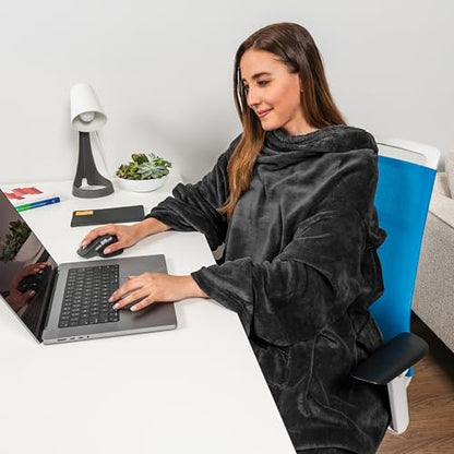 PAVILIA Blanket with Sleeves for Adult Women Men, Soft Warm Wearable Blanket Fleece Wrap Throw, Robe Blanket Gift - color: Black