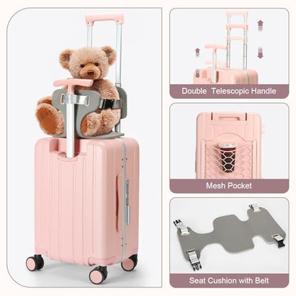 MRPLUM 20" Carry On Luggage Double Handle Suitcase with Net Pocket,Pink - color: Pink