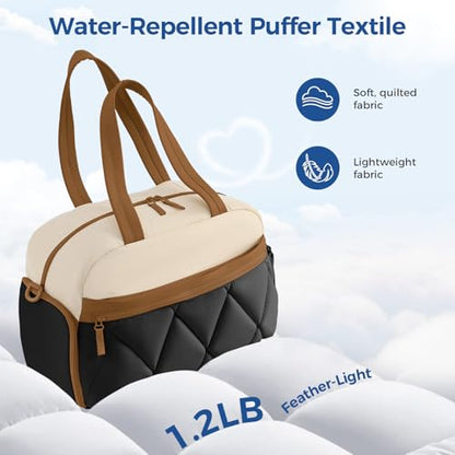 Women's Duffle Gym Bag, Carry-On Shoe Compartment for Weekender Overnight - color: Beige & Brown, size: Large