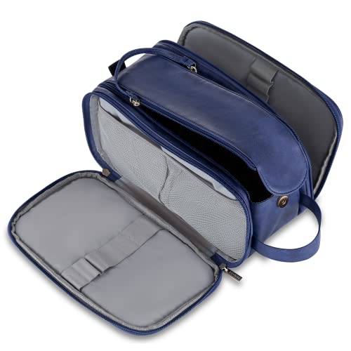 Elviros Toiletry Bag for Men PU Leather Shaving Dopp Kit (Large, Blue) - color: Blue, size: Large (Pack of 1)