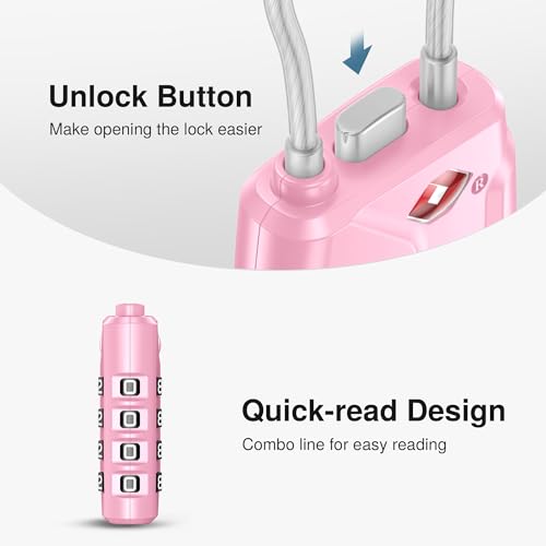 Puroma 2 Pack TSA Approved Luggage Locks 4 Digit Code Cable Lock Basic Pink - color: Basic Pink