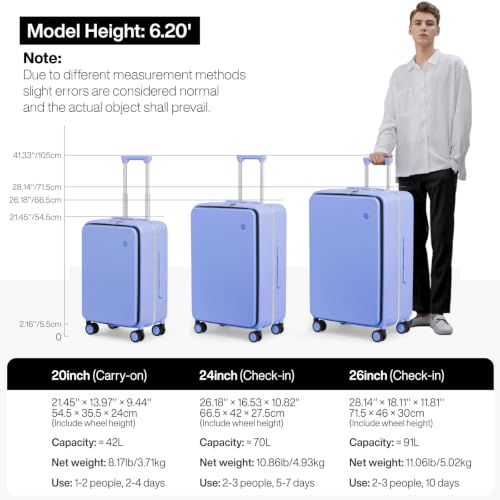 mixi 24 Inch Checked Luggage PC Hard Shell Suitcase Top Opening Aluminum Frame Travel Suitcases with Wheels, Lilac Purple - color: Lilac Purple, size: 24 inch