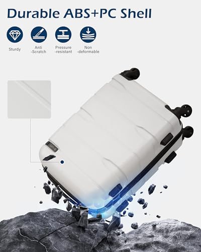 Coolife Large Checked Luggage Hardside Suitcase with Spinner Wheels, 28in | Expandable, Lightweight ABS+PC, Rolling Travel Suitcase with TSA Lock, Spinner Wheels, Durable Zipper, White - color: White, size: Large Checked(28in)