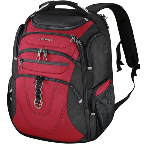 KROSER Travel Laptop Backpack 18.4 Inch XXXL Computer Backpack for Men - color: Black/Red, size: 18.4 inch