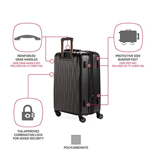 SwissGear 7272 Energie Expandable Hardside Luggage With Spinner Wheels and TSA Lock, Black, Checked-Medium 24-Inch - color: Black, size: Checked-Medium 24-Inch