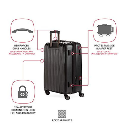 SwissGear 7272 Energie Expandable Hardside Luggage With Spinner Wheels and TSA Lock, Black, Checked-Medium 24-Inch - color: Black, size: Checked-Medium 24-Inch