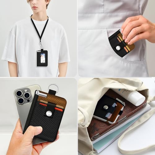 Minimalist RFID Blocking Small Wallet with ID Window,WaterResistant Zip Id Case Wallet with Lanyard Keychain for Cards,Cash,Travel,Women,Men (Black/Brown) - color: Black/Brown
