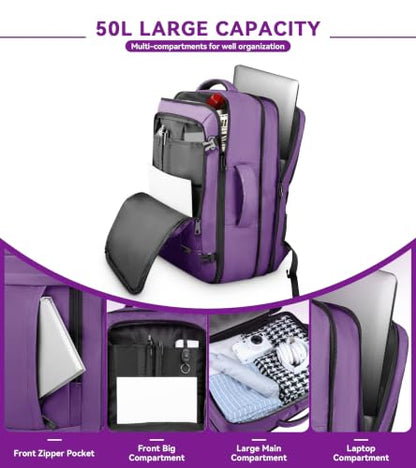 AREYTECO Carry On Backpack Airline Approved, Extra Large Laptop Backpack - color: Purple, size: 17.3 Inch (20''x13''x10'')