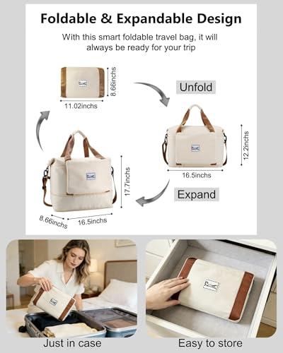 Foldable Travel Bag,Travel Duffle Bag,Foldable Duffle Bag for Travel - color: Beige