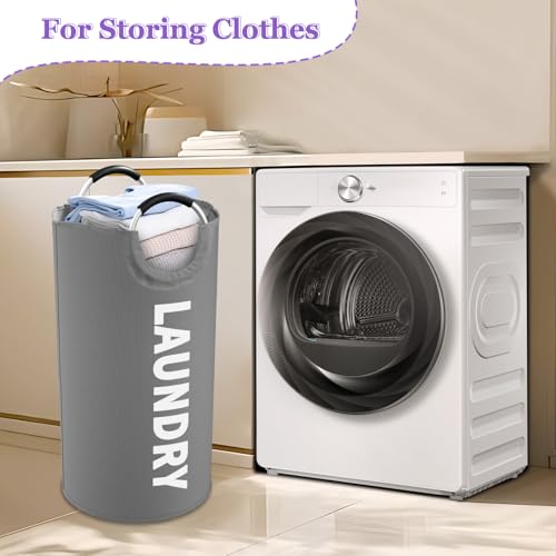 95L Collapsible Laundry Basket, Clothes Hamper with Handle, Dark Grey - color: Dark Grey, size: L-95L