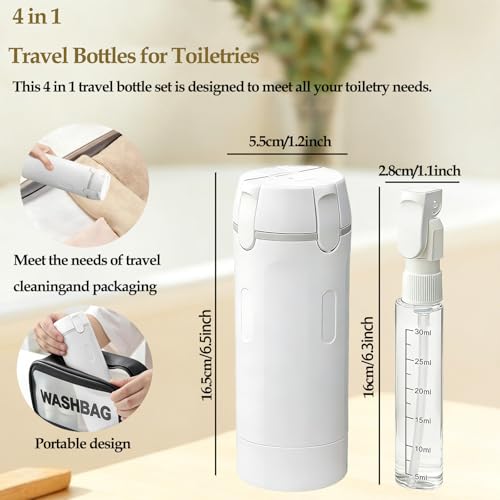 4-in-1 Travel Dispenser Bottle, Travel Toiletry Containers, 30mL Bottles - color: Green