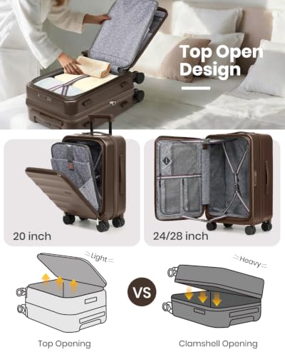 Joyway Expandable 3 Piece Luggage Sets with Front Pocket, Coffee - color: Coffee, size: 3 Piece