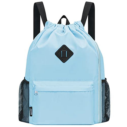 WANDF Drawstring Backpack with Shoe Compartment, Sports Gym Bag - color: L, Light Blue, size: Large