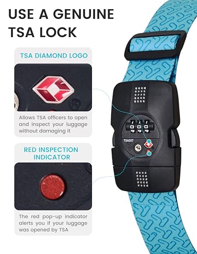 Travelkin Luggage Straps TSA Approved, Suitcase Straps with TSA Lock - color: Lock grain-Blue