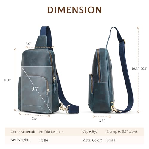 S-ZONE Sling Bag for Men Women RFID Blocking Genuine Leather Crossbody - color: Blue