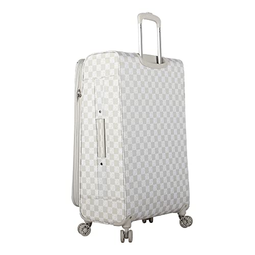 Steve Madden Designer Luggage - Checked Large 28 Inch Softside Suitcase - Expandable for Extra Packing Capacity - Lightweight Bag with Rolling Spinner Wheels (Chalet Light Grey, 28in) - color: Chalet Light Grey, size: 28 Inches