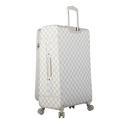 Steve Madden Designer Luggage - Checked Large 28 Inch Softside Suitcase - Expandable for Extra Packing Capacity - Lightweight Bag with Rolling Spinner Wheels (Chalet Light Grey, 28in) - color: Chalet Light Grey, size: 28 Inches
