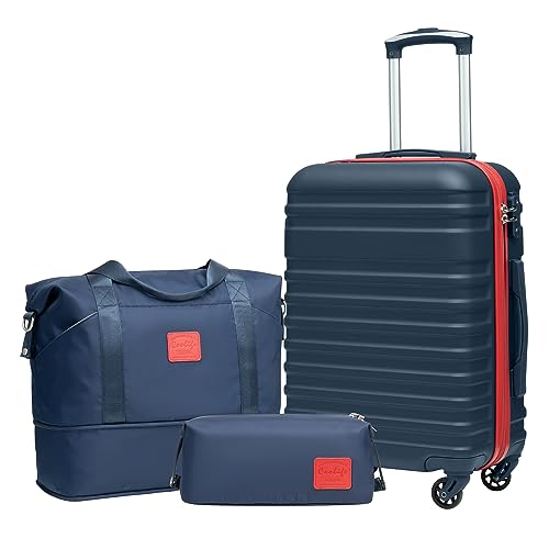Coolife Luggage Set Hardside Suitcase,3 piece,Navy Red(DB/TB/20) - color: Navy+Red, size: 3 piece set (DB/TB/20)