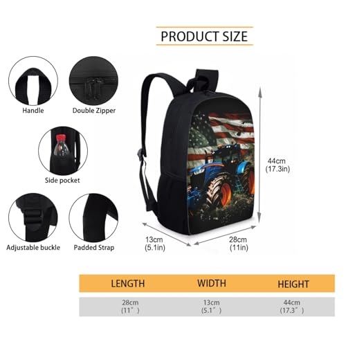 American Flag Tractor Backpack for Boys with Lunch Box Set - Kindergarten to Elementary School Kids 3Pcs Back to School Set, Age 5-8 - color: Tractor 2