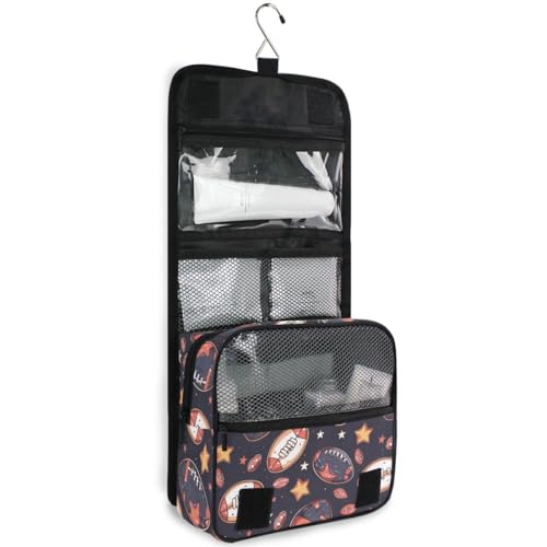 senya Hanging Travel Toiletry Bag Rugby Balls Kit Makeup Case Cosmetics Organizer for Men Women - color: Rugby Balls