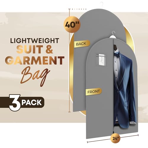 Your Bags Travel Garment Bag, Suit Bag, 40" x 24", Grey (Pack of 3) - color: Grey, size: 3 Pack