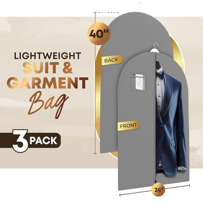 Your Bags Travel Garment Bag, Suit Bag, 40" x 24", Grey (Pack of 3) - color: Grey, size: 3 Pack