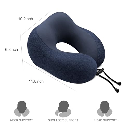 Travel Pillow - Memory Foam Cervical Neck Pillow for Adults, Kids, Children, Convenient & Portable U Shaped Pillows, Airplane Pillow for Home, Office, Camping, Travelling, Sleeping (Blue)