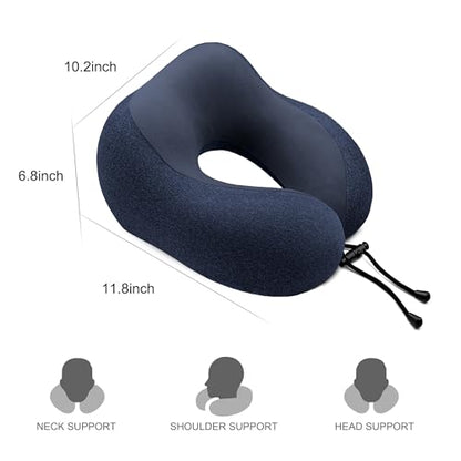 Travel Pillow - Memory Foam Cervical Neck Pillow for Adults, Kids, Children, Convenient & Portable U Shaped Pillows, Airplane Pillow for Home, Office, Camping, Travelling, Sleeping (Blue)