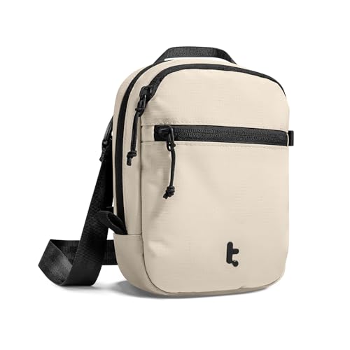 tomtoc Aviator-T37 Travel Crossbody Sling Bag with RFID Blocking, Holds Passports with Anti-theft Lockable Zippers - color: Beige