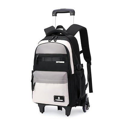 ZHANAO Kids Rolling Backpack for Boys School Color-blocking Trolley Bag - color: Black-6 Wheels