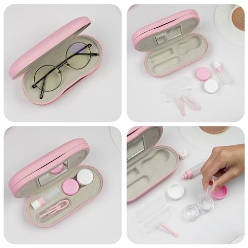 Eyeglass Case Double Sided Travel Size Portable Contact Lens Box 2 in 1 - color: E-Pink