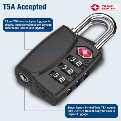 TSA Approved Cable Luggage Locks Metal 4PCS Black - size: Metal 4PCS
