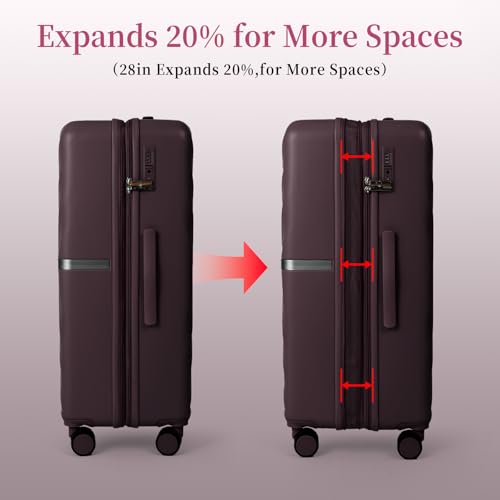 Luggage 4 Piece Set Suitcase with TSA, Airline-Approved Hard Shell Expandable Double Spinner Rolling Wheels Suitcases for Lightweight Travel (Dark Purple, 28in26in20in13in) - color: Dark Purple