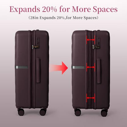 Luggage 4 Piece Set Suitcase with TSA, Airline-Approved Hard Shell Expandable Double Spinner Rolling Wheels Suitcases for Lightweight Travel (Dark Purple, 28in26in20in13in) - color: Dark Purple