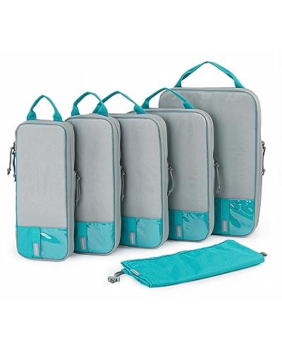 BAGSMART Compression Packing Cubes for Travel Essentials - color: Cyan, size: Set of 6