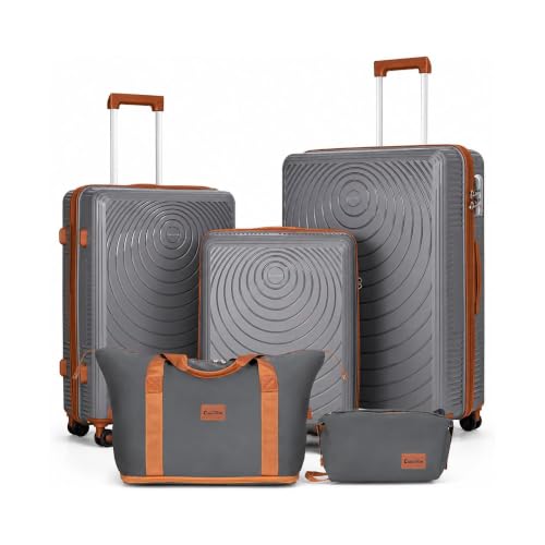 CONCEPTEN Luggage Sets 5 Piece,PP Suitcase Set with Spinner Wheels,TSA Lock - color: Grey, size: 5 Piece Sets (21/25/29/Db/Tb)