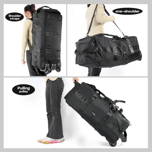 80L Rolling Travel Duffle Bag with Wheels, Black - color: Black