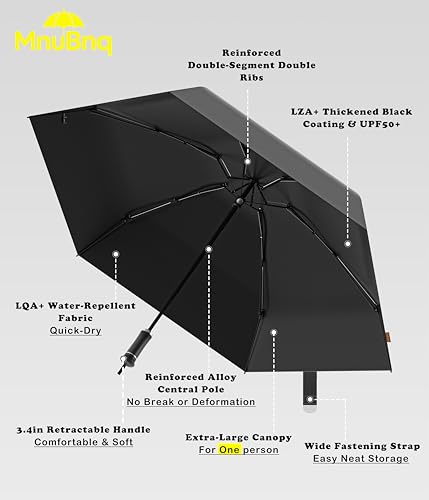 Mini Travel UV Umbrella Hidden Handle Ultra Compact Sun UPF 50+ - color: Black & 41.3"