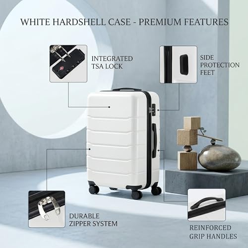 20 Inch Carry-On Luggage, Expandable, White - color: White, size: 20 Inch
