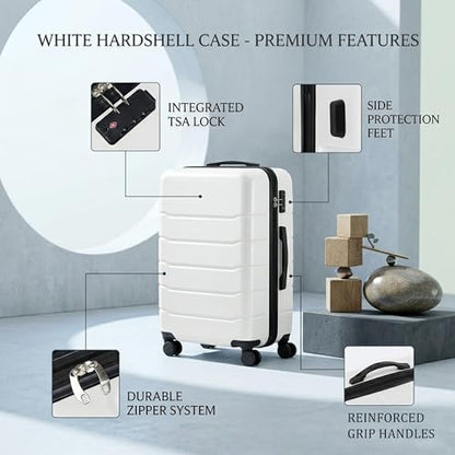 20 Inch Carry-On Luggage, Expandable, White - color: White, size: 20 Inch