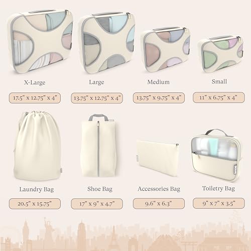 Shacke 8 Set Packing Cubes for Travel, Shoe & Toiletry Bags (Sand) - color: 8 Set - Sand, size: Set of 8